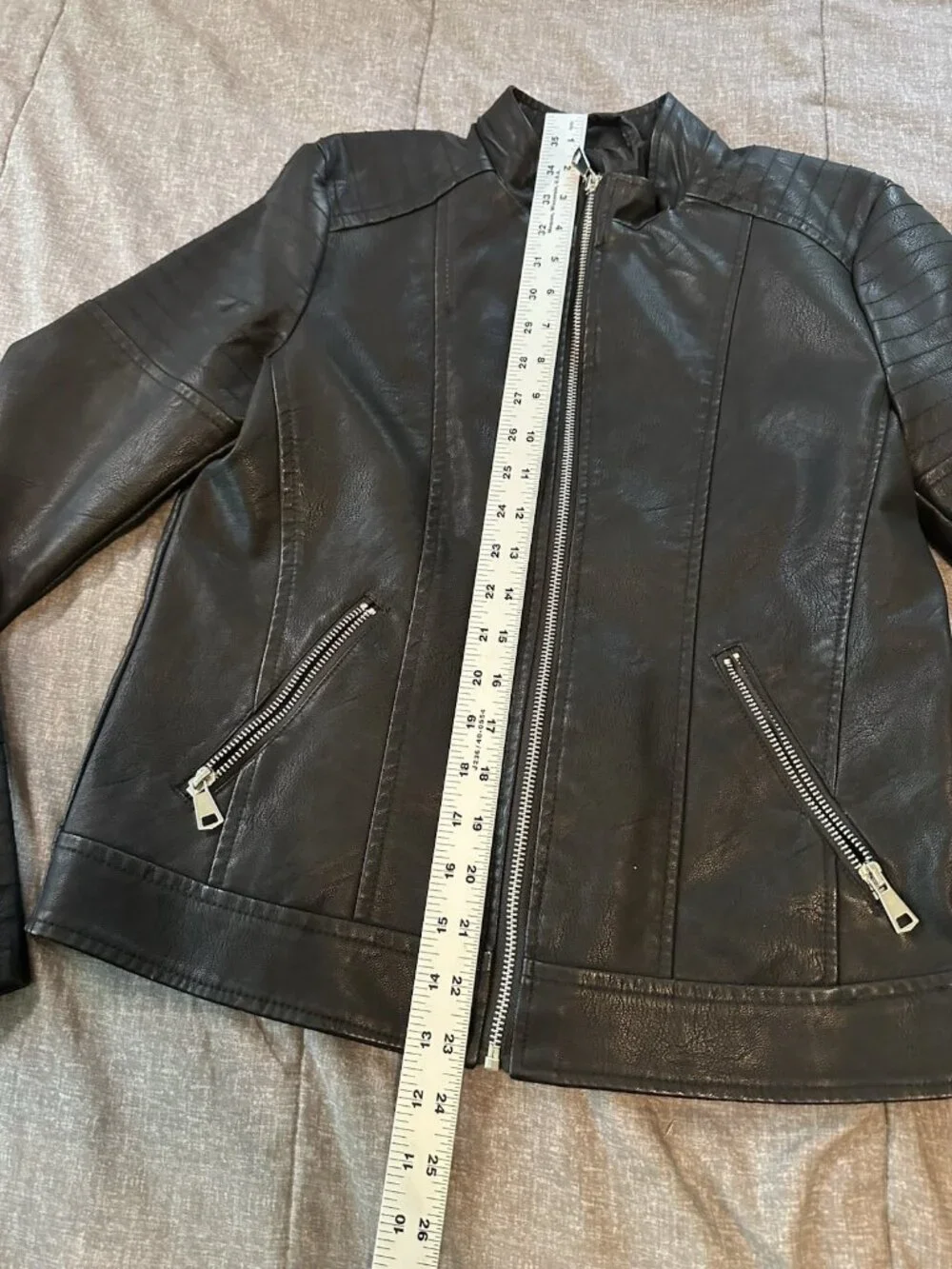 Baccini Black Faux Leather Moto Jacket Womens S Zip Biker Coat Edgy Layering